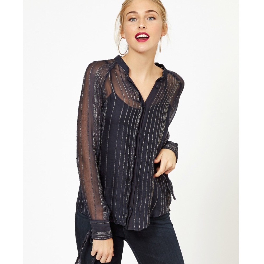Zadig & Voltaire- Chail Metal Sheer Blouse Top